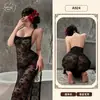Lencería con Tema Naranja Estilo Europeo y Americano Deseo Puro Camisón Sexy Encaje Transparente Vestido Camisola Deseo Puro Cadena Abertura Cheongsam