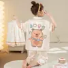 Pijamas para Niñas, Traje de Tres Piezas de Pantalones Cortos y Pantalones Cortos Finos de Seda de Hielo de Verano para Niños, Linda Princesa, Niña Súper Linda