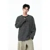 Novedad Otoño 2026 Camiseta de Manga Larga con Diseño Rayado para Hombre, Estilo Coreano, Moda Trendy Primavera y Otoño para Adolescentes