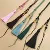Cuerda de cordón con colgante de borla tejida a mano Cuerda de cera de abeja de jade dorado para hombres y mujeres, cordón de collar con hebilla de jade ajustable, cordón de borla
