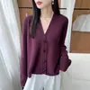 Novo Estilo de Outono Botão de Chifre Decote V Cardigan de Tricô 100% Lã Feminino Casaco Solto Retrô Peça de Roupa Externa Estilosa