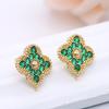 Estilo Coreano Nuevo Joyería DIY Pendientes de Flor de Cuatro Hojas Microincrustados Cobre Chapado en Oro de 14K Pendiente de Borla Hecho a Mano Accesorios