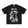 Camiseta da Banda Nirvana 2025 Manga Longa Europeia e Americana Vintage Retrô Americano Lavada e Desgastada Camiseta de Manga Curta Nirvana