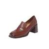 Zapatos de tacón alto tipo mocasín de cuero lavado, suela silenciosa, versátiles para el día a día, colección Primavera 2026, tacón grueso, puntera cuadrada, cuero genuino, corte profundo para mujer