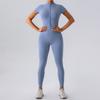 Europeo y Americano Nuevo cremallera manga corta nude mono de yoga para mujer ropa exterior fitness pantalones deportivos mono