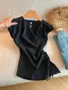 Chaleco de Punto sin Mangas para Mujer, Nuevo Estilo Veraniego, Camisa Corta Sexy y Pura con Cordón