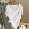Camiseta de manga corta con cuello en V 2026, Amigable con la piel y transpirable, Estilo fresco y delgado de verano, Top de manga corta adelgazante, Top simple estilo Ins, Modelo nuevo
