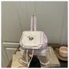 Bolso Mini de Estilo Femenino, Moderno y Lindo para Mujer 2025 Nuevo Mochila Cuadros con Borde de Encaje Dulce y de Alta Gama