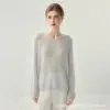 Suéter feminino de seda e cashmere com gola V para outono e inverno, pulôver de malha de cor sólida versátil, blusa básica