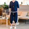 Terno de Linho Masculino Estilo Chinês Masculino 2022 Novo Verão Algodão e Linho Manga Curta Camiseta Verão Masculino Camiseta Tang