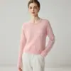 Top de Punto 100% Cachemira Pura Capa Base Moda Suave Pegajoso Cómodo Color Sólido Cuello Redondo Jersey Bordado Temperamento Femenino Para el Trabajo