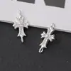 Colgante de Cruz Sólida de Plata 999 con Diamantes, Accesorio Doble Agujero Elemento Cruz para Pulseras, Collares y Pendientes DIY