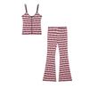 Estilo Europeu e Americano Verão 2025 Novo Conjunto de Top Regata Tricô Patchwork Listrado 5644815 Calça Flare Tricô
