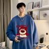 Suéter de hombre de dos piezas falsas con cuello redondo otoño e invierno Nuevo suéter estampado de dibujos animados moda marca de moda top holgado