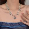 Collar de concha de estrella de mar con cuentas azules para mujer, diseño de nicho dulce, collar de cuello de alta gama para mujer.
