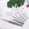 Juego de cuchillo, tenedor y cuchara de acero inoxidable estilo coreano, vajilla occidental, cuchillo de mesa, tenedor de postre, tenedor y cuchillo para bistec, juego de ocho piezas