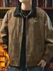 Jaqueta de Trabalho Estilo 2026 com Gola e Forro de Fleece para Homens, Retro Americano Casual Versátil Confortável Tendência Top