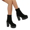 Botas Femininas Plataforma Martin Botas de Salto Grosso Salto Alto Outono/Inverno 2026 Novo Estilo Europeu e Americano Impermeável Botas de Cano Curto Botas de Camurça para o Tornozelo
