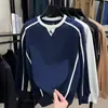 Camiseta de Manga Larga para Hombre de Primavera y Otoño Versátil Casual Patchwork Bloque de Color Sudadera Cuello Redondo Pulóver Tendencia Juvenil Top para Hombre