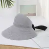 Sombrero de Sol de Verano con Lazo, Sombrero de Sol de Ala Ancha para Exteriores, Sombrilla de Playa con Protección Solar, Sombrero de Paja de Pescador para Mujer, Sombrero Plegable de Copa Abierta para Mujer