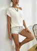 Top de punto blanco roto con hombros descubiertos y manga corta, estilo europeo y americano, corte holgado, adelgazante, suéter de moda para vacaciones de verano