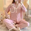 Pijama Nuevo Otoño Invierno para Mujer Cárdigan Color Sólido Canalé Estilo Princesa Lindo Dulce Estudiante Solapa Ropa para el Hogar