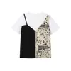 Elegante diseño de dos piezas, camisa de manga corta para mujer, nuevo top casual tipo jersey de moda de verano en blanco
