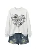 Amazon eBay sitio independiente casual de moda personalizada para mujer estampado de corazón otoño e invierno nuevo sudadera de cuello redondo de manga larga