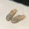 Zapatos de Mujer Estilo Retro Chanel con Perlas, Boca Baja y Tachuelas Completas, con Diseño Versátil de Pedrería, Mocasines Abiertos por Detrás con Punta Cerrada