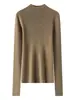 Suéter de Punto Canalé para Mujer, Cuello Medio Alto, Otoño Invierno, Adelgazante, Canalé Vertical, Capa Base Elástica, Suéter Interior
