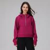 Moletom Quente de Veludo Outono e Inverno com Capuz e Meio Zíper Solto para Uso Externo Espessado Esportivo Fitness Casual Jaqueta de Yoga para Mulheres