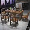 Nuevo juego de mesa de té y sillas de madera maciza estilo chino para balcón de apartamento pequeño, juego para sala de estar de té kung fu para el hogar, mesa de té integrada para preparar té
