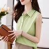 Camisa de Chifón Retro Roja y Blanca con Solapa para Mujer, Top Elegante de Verano con Chaleco sin Mangas de Traje de Alta Gama