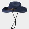 Sombrero de paja decorativo con hebilla de cinturón tejida a la moda para mujer, sombrero de paja con protección solar para verano y exteriores.