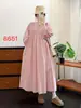 Vestido de Estilo Nuevo para Primavera y Verano, Artístico, Sencillo, Holgado, Talla Grande, con Cuello Redondo y Diseño de Pliegues, Color Sólido, Vestido Juvenil
