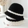 Nuevo gorro de punto de bloques de color para otoño para mujer, elegante y versátil, sombrero tipo cubo simple, estiloso y moderno, sombrero de pescador con protección solar y a prueba de viento