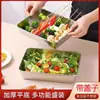 Recipiente Quadrado Grande de Aço Inoxidável para Armazenamento de Alimentos, Espessado, Grande Capacidade, Durável, Prato de Salada Multifuncional com Tampa, Caixa de Refeição para Geladeira