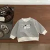 Moletom de Veludo Outono e Inverno para Bebê, Blusa de Listras Estilosa Engrossada para Menino, Roupas Infantis Cartoon Fofas Tendência