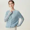 Cardigan Kangbaolai Hilo 75% Cachemira 25% Seda de Morera Cuello en V Tejido Calado Patrón de Olas Ropa de Abrigo Delgada para Mujer