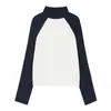 Camiseta de Manga Larga Ajustada con Bloques de Color y Cuello Semi Alto Estilo Europeo y Americano Heyhenry Top Corto de Moda Otoñal para Mujer
