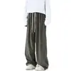 Calça de veludo cotelê reta casual combinável em estilo americano de PU para homens, primavera e outono, solta, moda, boca de sino, perna larga