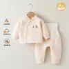 Conjunto de Bebê Jingqi Outono/Inverno Roupas Quentes Acolchoadas Bebê Algodão Puro Cintura Alta Top de Outono Calças de Outono Algodão Fino Roupa de Outono/Inverno