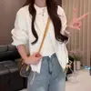 Chaqueta de Trabajo Corta Holgada para Mujer 2026 Primavera y Otoño con Cordón, Cuello Alto, Mangas Cortas, Versátil Fina para Viaje Diario Petite