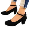 Sapatos de salto alto com fivela, salto bloco, bico redondo, tamanho plus size, estilo europeu e americano, novos, para a Primavera/Outono de 2026, sapatilhas de moda para exportação