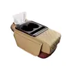 Almohadilla universal para caja de reposabrazos de coche, almohadilla de almacenamiento de cuero multifuncional con portavasos, portapañuelos y bolsa de almacenamiento para teléfono