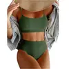 Comércio Exterior Europeu e Americano Novo Conjunto de Biquíni Feminino Sexy Duas Peças Traje de Banho Cor Sólida Tecido Ondulado Biquíni Dividido