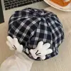 Boina Xadrez de Gatinho Fofo para Mulheres, Boina Doce e Versátil, Chapéu Octogonal Pequeno Pintor que Mostra o Rosto, Estilo K