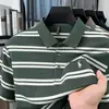 Camiseta de Manga Corta a Rayas con Cuello para Hombre, Estilo Nuevo Verano 2026, Moda, Bordado de Caballo, Polo Transpirable Casual para Hombre