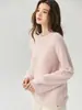 Estilo suave y relajado, suéter de manga larga, cuello redondo, manga raglán, corte holgado, mezcla de seda para mujer, perfecto como capa base
