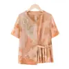 Novos looks de verão 2026 para mães, terninhos de verão elegantes e estilosos para mães, novas blusas de estilo chinês, roupas de manga curta para mulheres de meia-idade e idosas
